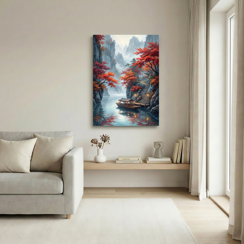 Ensemble de 1 tableau sur toile représentant un paysage d'automne, H 48 po x l 32 po, Wrapped Canvas