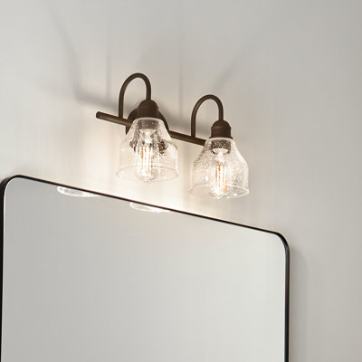 Éclairage pour meuble-lavabo de salle de bain 2 lumières avec abat-jour en verre bullé Antioch