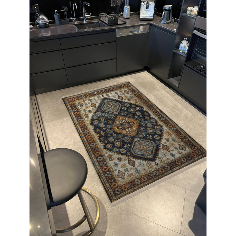 Tapis décoratif à motif à franges, Tapis de couloir 2 pi 8 po x 7 pi 11 po