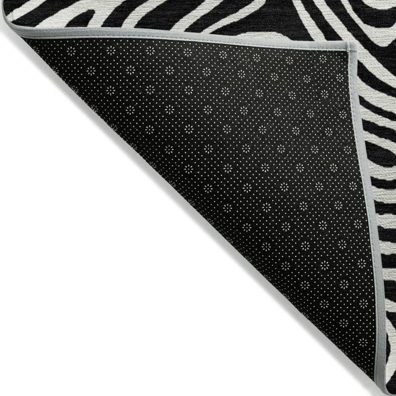 Black and White Flat Woven Synthetic Rectangular Rug
