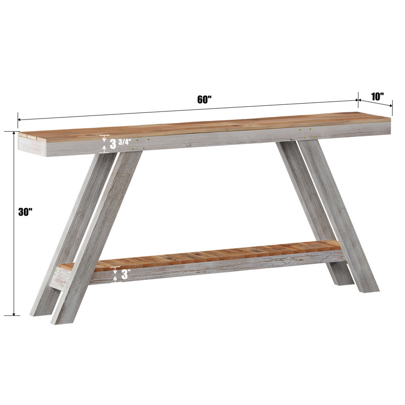 Console 60 po en bois massif de style maison de campagne étroite avec pieds inclinés pour le couloir - couleur blanche, Blanc