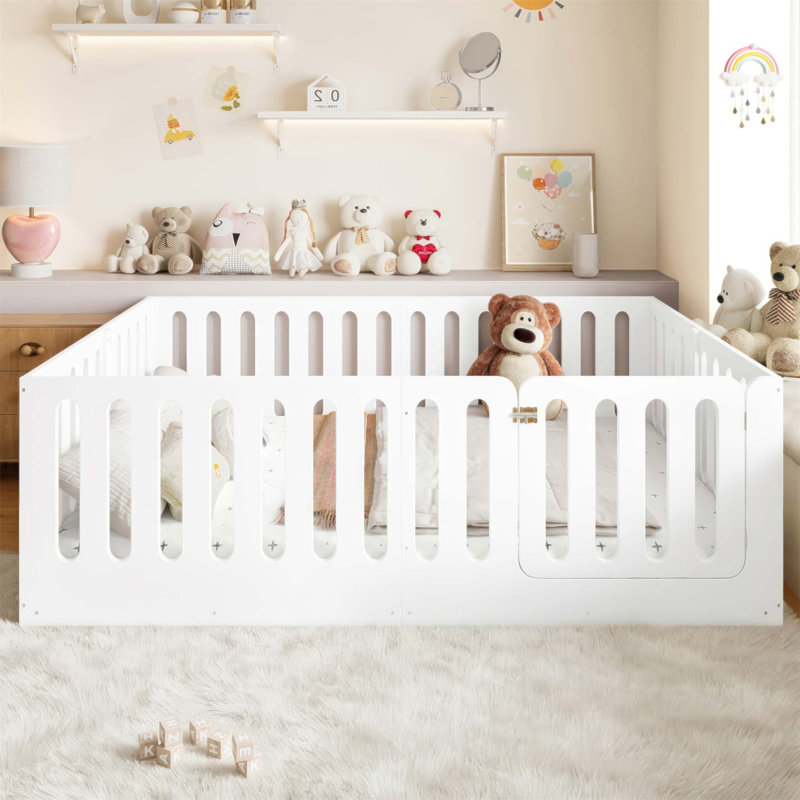 Lit de plancher en bois massif pour enfants Montessori, Grand lit, Blanc clair