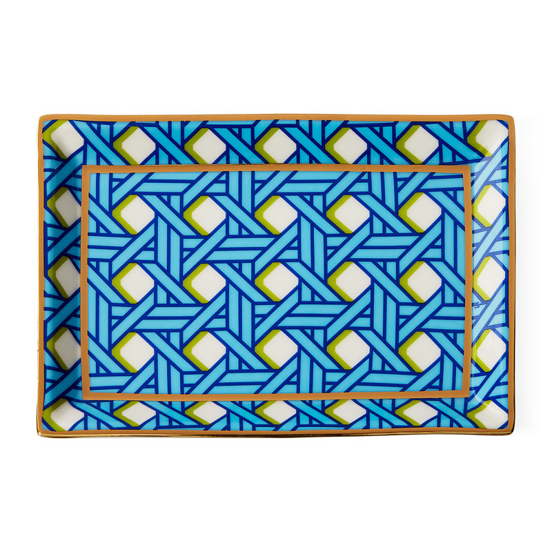Blue and Gold Basketweave Porcelain Decorative Tray