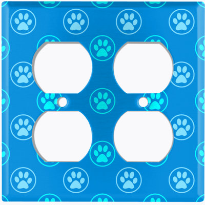 Metal Light Switch Plate Outlet Cover (Teal Blue Paw Print Pattern - Single Toggle)