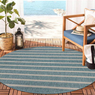 Holderman Striped Blue/Beige Power Loomed Indoor/Outdoor Area Rug