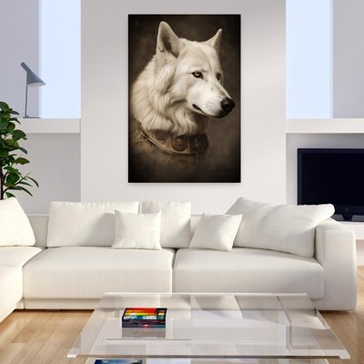 Loup blanc, yeux dorés, forêt loup rétro, art mural