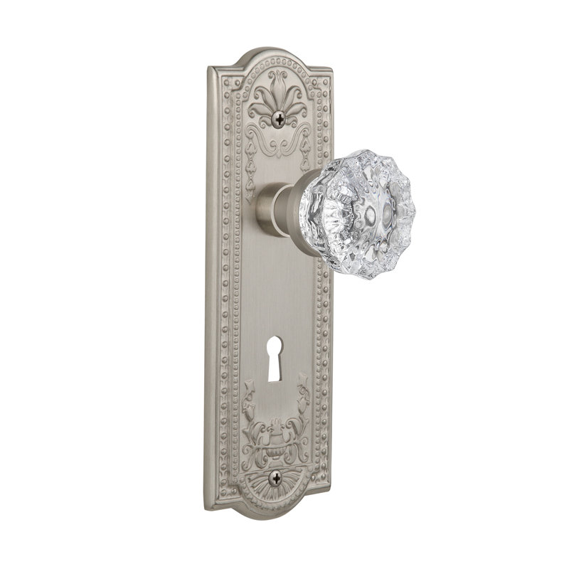 Meadows Clear Interior Mortise Door Knob with Arch Rosette, Satin Nickel