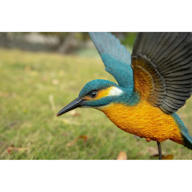 11" Blue and Orange Flying Kingfisher Resin Statue