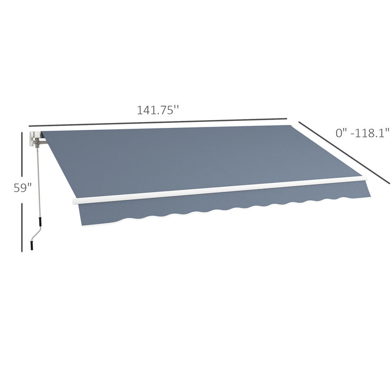 12' X 10' Retractable Awning - & Water- Patio Sun Shade With Manual Crank For Deck, Balcony, Yard, Charcoal Gray 10'. Crank. Fabric. Aluminum Frame All Places.