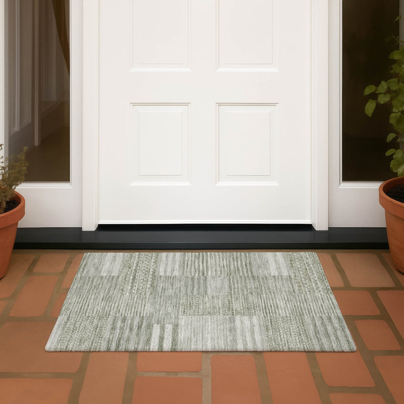 Machine Washable Indoor/Outdoor Chantille ACN2749 Striped Rug, 1'8" x 2'6", Sage