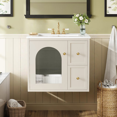 Meuble-lavabo mural 24 po avec lavabo, 2 tiroirs et porte à fermeture en douceur 24 po
