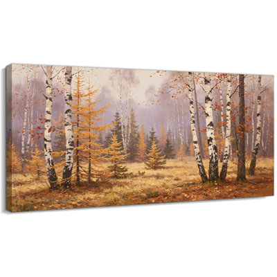 Grand art mural en toile de bouleau, impression de paysage de nature paysage d'automne, décoration de photos d'arbre pour le salon, entrée de bureau de chambre à coucher, toile tendue prête à accrocher, toile tendue avec cadre en pin, 47 po x 24 po