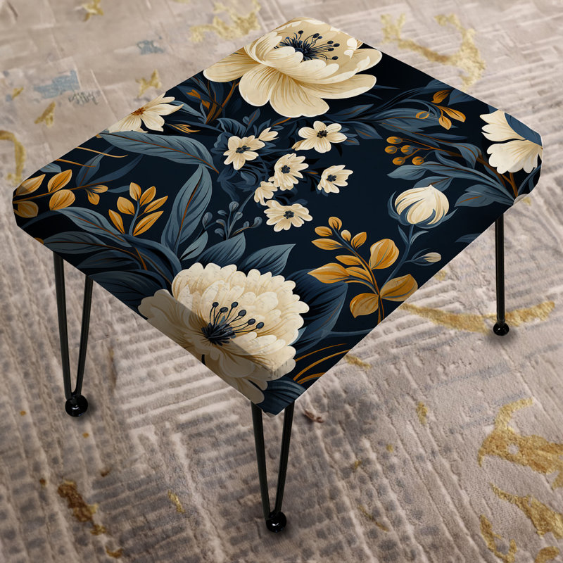 Dark Blue And White Allure Floral Pattern - Floral Rectangle Ottoman