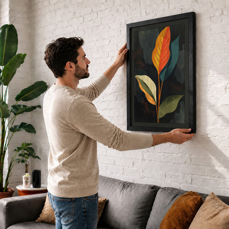 Seasonal Leaves Botanical - Framed Print, A4 - 29.7 x 21.0 cm, Black