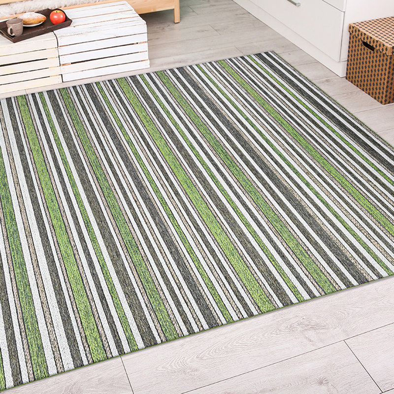 Tapis d'extérieur rayé vert Ellison Performance, Rectangle 3 pi 11 po x 5 pi 5 po