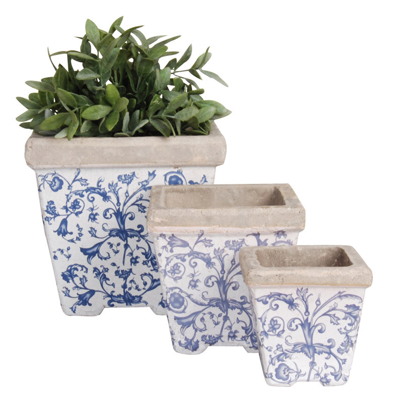 Ensemble de pots à fleurs en céramique vieillie 3 pièces Mererid