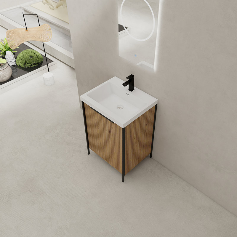 24" Freestanding Bathroom Vanity With Resin Sink & 2 Soft-close Cabinet Doors