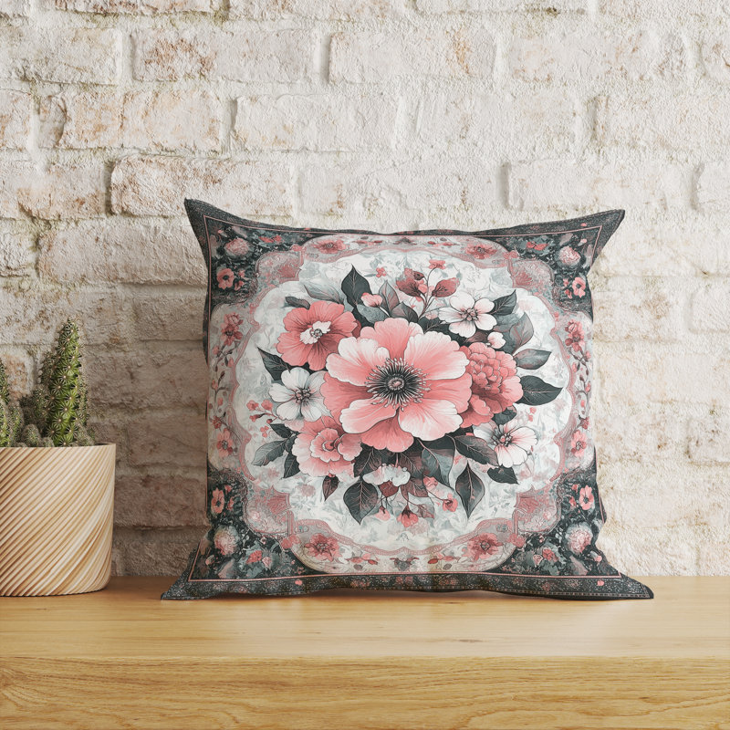 Kashmiri Twilight Indoor/Outdoor 26x26, Square 26", Gray/Pink