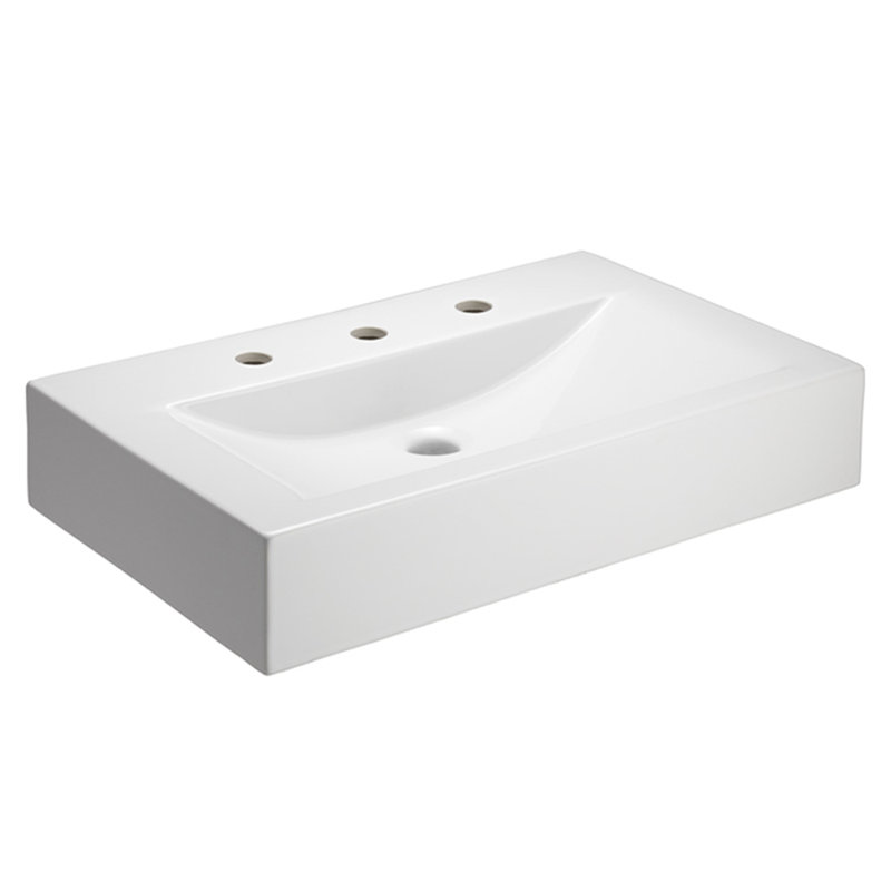 Barclay Sonja 16.38'' White Fireclay Rectangular Bathroom Sink with Overflow, 8" Centers