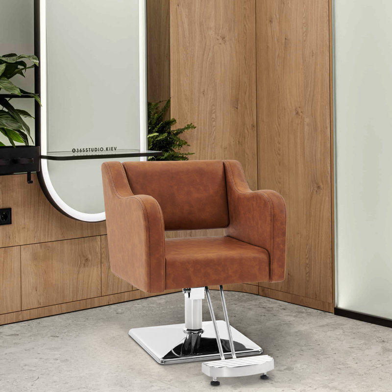 Brown Faux Leather Modern Swivel Salon Chair with Hydraulic Pump