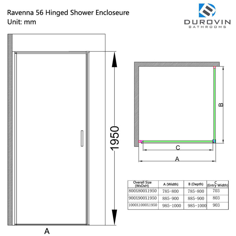  800 x 900mm Corner Shower Enclosure Cubicle - Pivot Door Left Hand Side Handle, Left