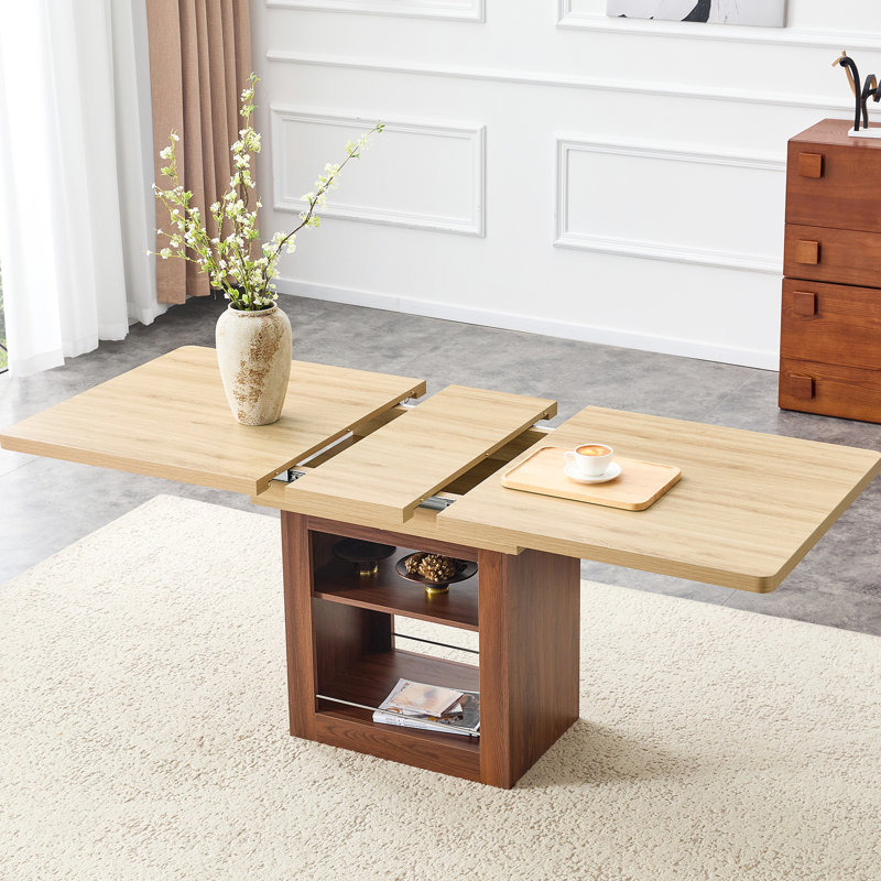 Table de salle à manger extensible de 150 à 180 cm, couleur noyer, ouverture et fermeture fluides, solution de rangement, 4 à 8 couverts, extensible jusqu'à 20 cm, rectangulaire, base anti-rayures, gain de place, idéale pour les personnes.