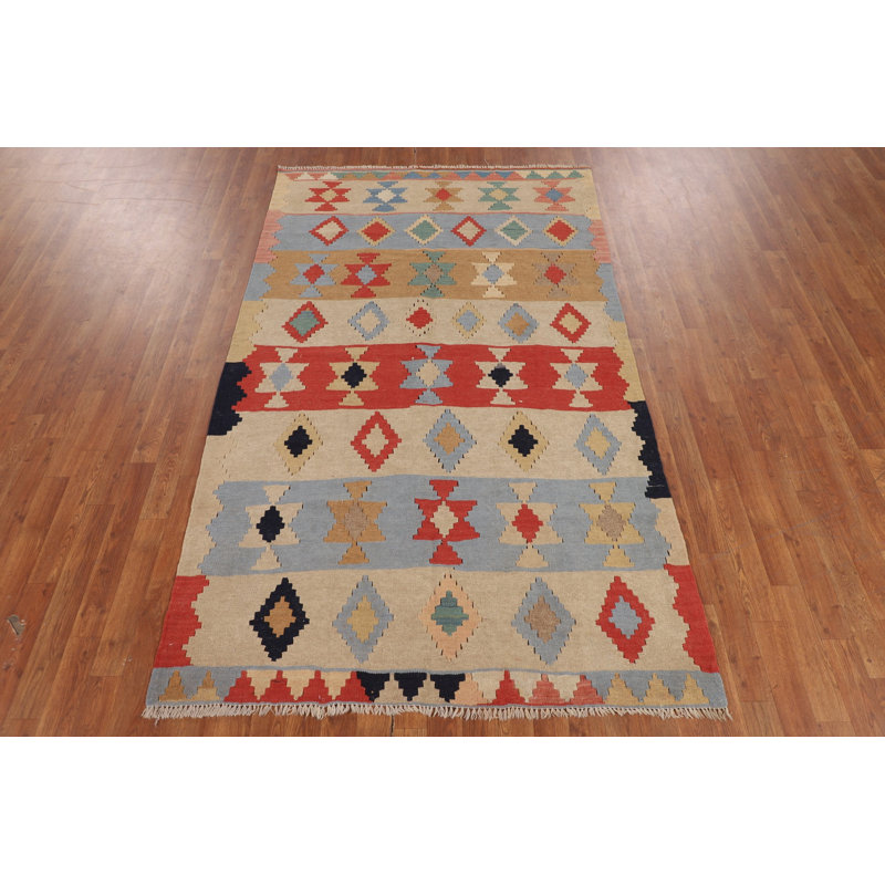 Tapis rayé à motif géométrique kilim 5 x 8