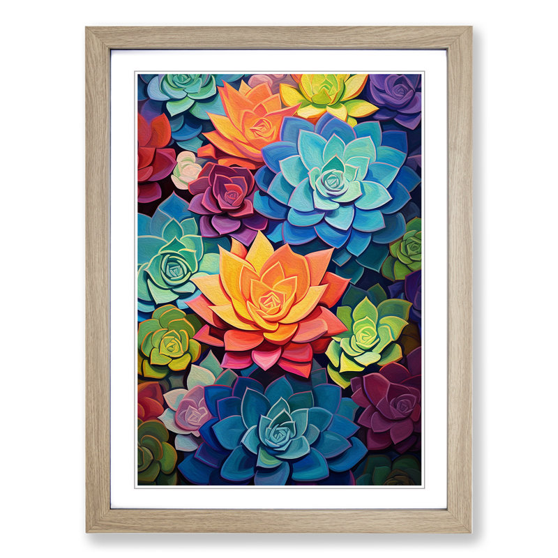 Succulent Abstract - Single Picture Frame Print on Wood, 34cm H x 25cm W x 2cm D, Oak