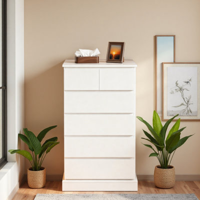 Commode 6 tiroirs pour chambre à coucher, commode haute pour chambre à coucher, commode moderne avec poignées dissimulées, armoire de rangement verticale en bois pour chambre à coucher