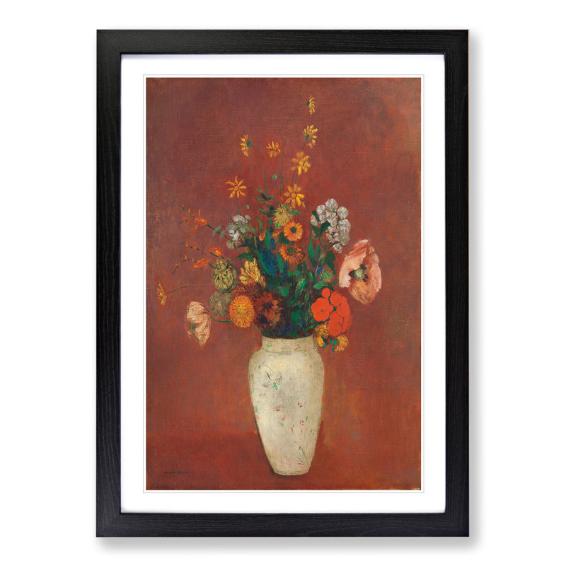 Vase of Flowers Vol.6 by Odilon Redon - Picture Frame Painting, 48cm H x 36cm W x 2cm D, Black Framed