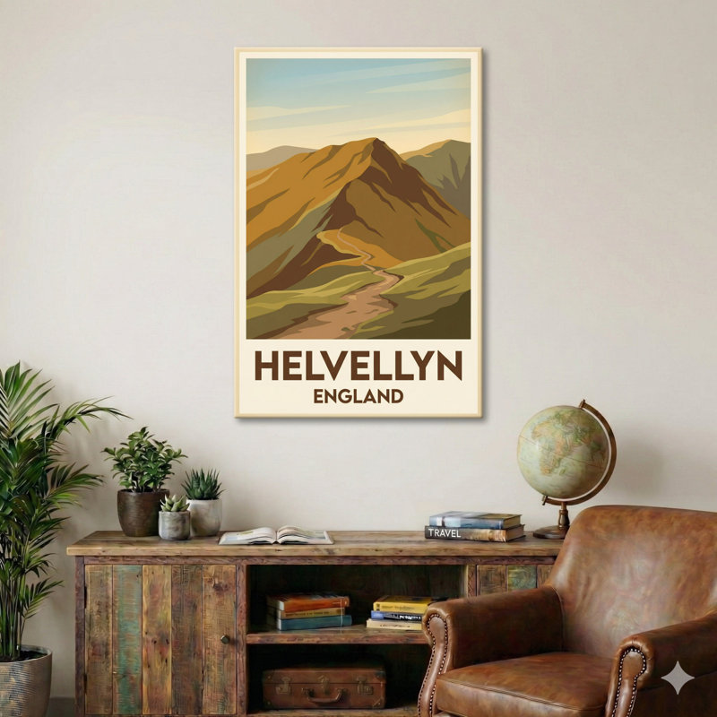 Helvellyn, England - Lake District Travel Poster: Romantic Ridge And Mountain Art Print. Giclee Print On Wrapped Canvas. Wall Art, Home Decor - Natural Landmarks, England - Wrapped Canvas Print