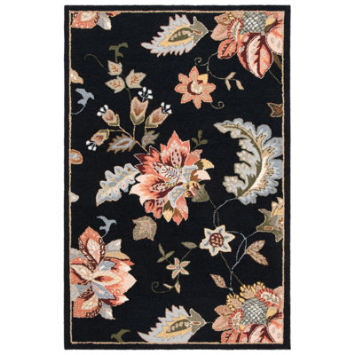 Tapis noir en laine crocheté à la main Hollander