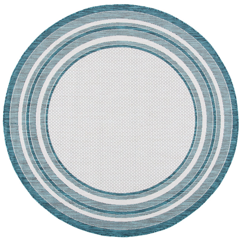 Tapis tissé à la machine Chapa, Ivory/Teal, Rond 9 pi