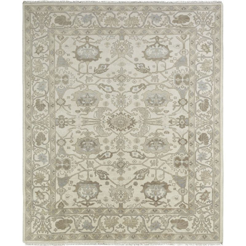 Wool Oriental Area Rug in Ivory, Rectangle 10' x 14'
