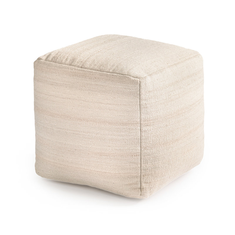 Harbour 18" Light Brown Upholstered Pouf Ottoman, Light Brown Crossweave