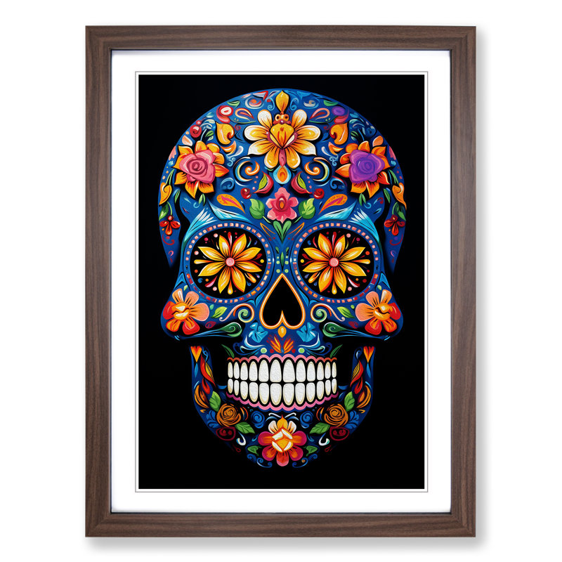 XYZ-FRM-V1223-1595 Sugar Skull Orphism - Single Picture Frame Print on Wood, 46cm H x 34cm W x 2cm D, Walnut