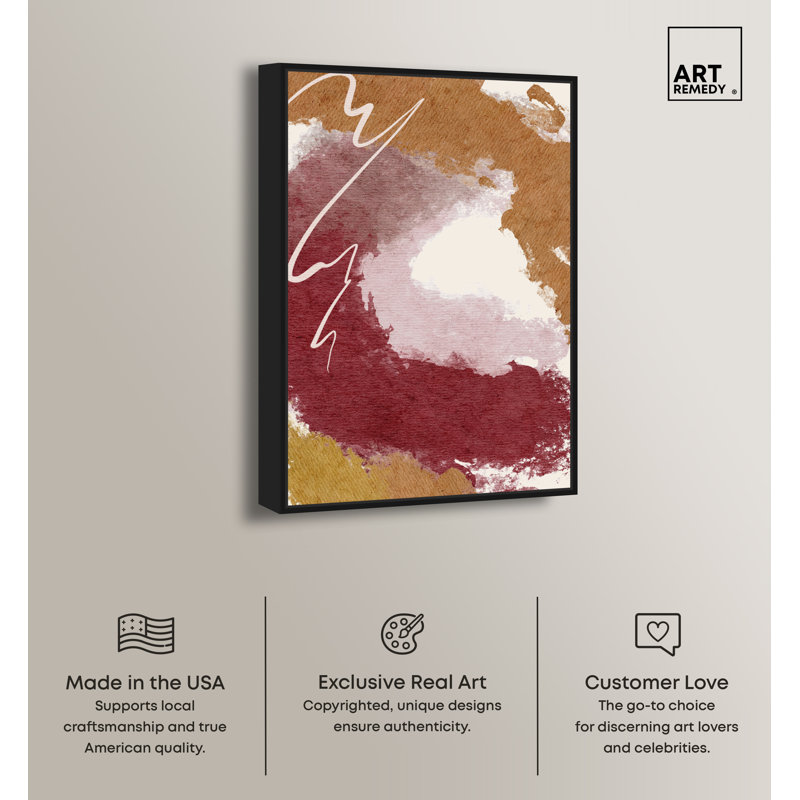 Burgundy and Cork Abstract Canvas Wall Art with Black Frame
