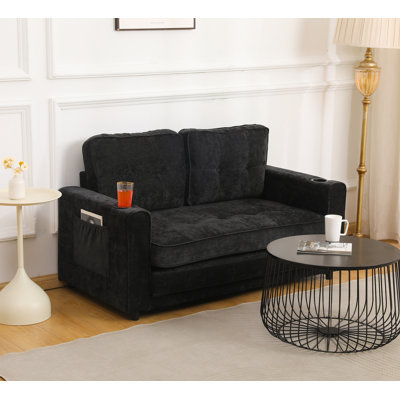 3 Fold Convertible Futon Couch Sleeper Sofa, Velvet Linen Fabric, Space-Saving Design For Small Rooms And Offices, Black
