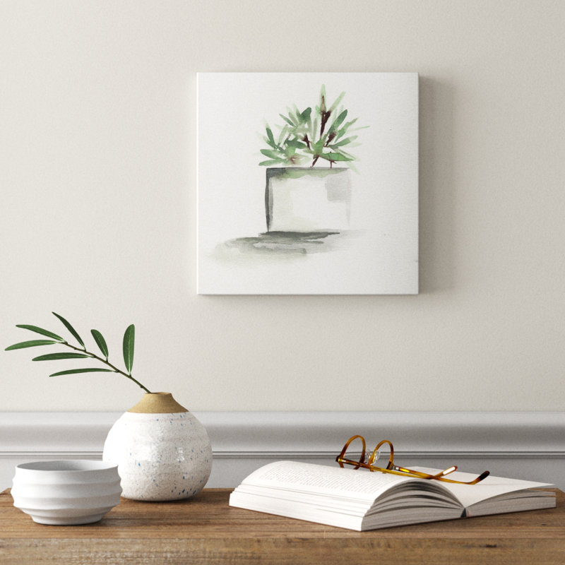 « aquarelle-cactus still life iv », peinture, H 12 po x l 12 po x P 0,75 po, Toile tendue