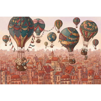 Papier peint carte du monde, montgolfière, horizon de la ville