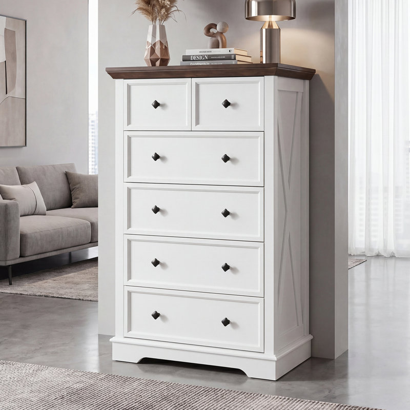 Commode 6 tiroirs pour chambre à coucher, grande commode de ferme, armoire de rangement en bois avec tiroirs profonds, rangement vertical compact