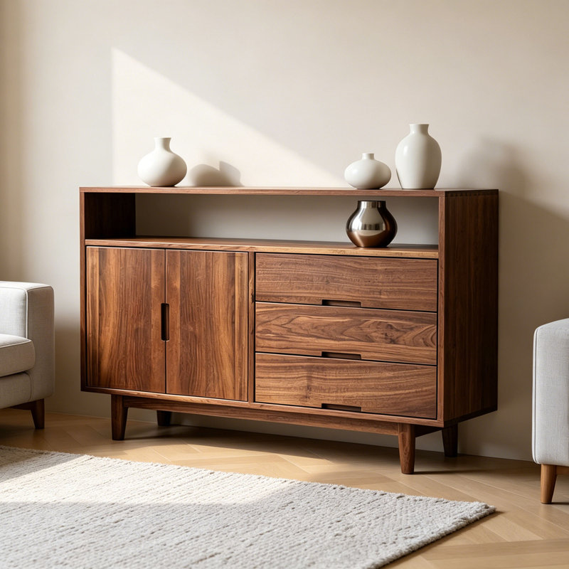 Buffet simple en bois massif avec rangement, H 33,46 po x l 55,11 po x P 16,53 po