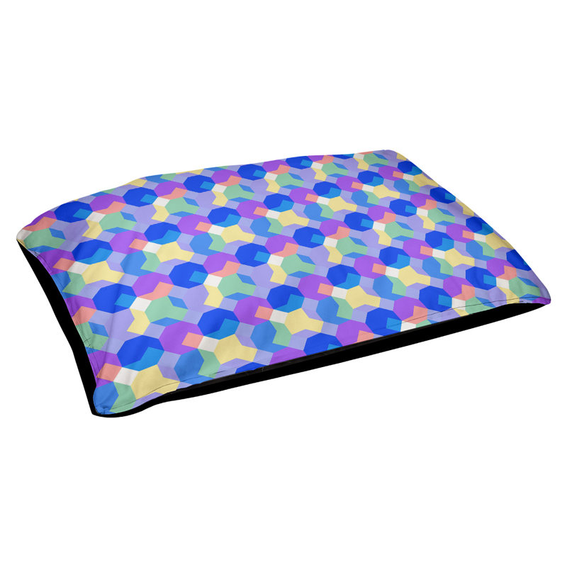 Coussin extérieur octogone Campion, Très grand (l 52 po x P 42 po x H 17 po), Bleu / mauve clair / jaune