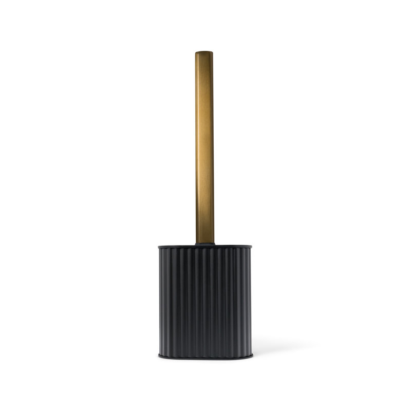 Porte-brosse de toilette en métal 16 po avec base lestée et poils en silicone Moorefield, noir mat et or Moorefield