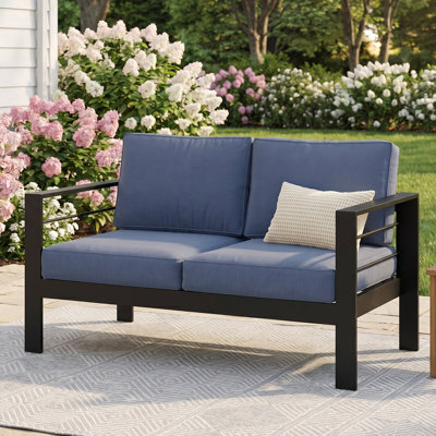 All Aluminum 2‑Person Outdoor Sofa for All Weather, Metal Oversized Patio Sofa with 27.5" Deep Seating & 3.2" Wide Armrests, Outdoor Loveseat with Weather Resistant Olefin Cushions for Backyard, Garden, Deck