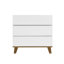 Commode 3 tiroirs blanche, commode de rangement moderne sans poignée avec pieds en bois naturel massif-925010169
