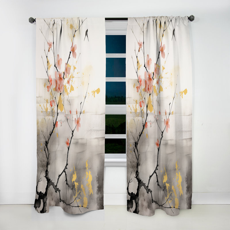 Asian Art Sumi Blossom I - Rideau abstrait obscurcissant Asian Art - 1 panneau, L 52 po x L 84 po