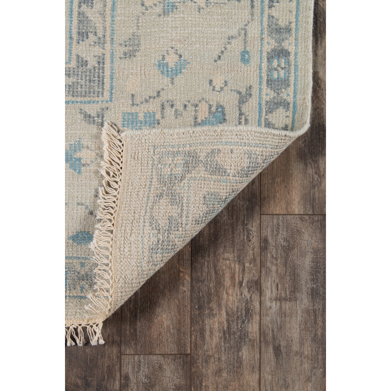 Ivory and Blue Hand-Knotted Wool Area Rug 2' x 3'