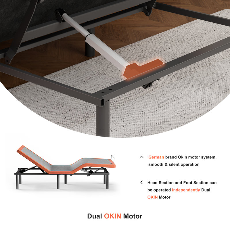 Adjustable Bed Frame with Remote & Massage, Head and Foot Incline, USB & Type C Ports on both sides, Zero Gravity, Nightlight, OKIN Motor, 5 Min Easy Assembly