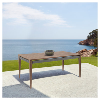 Table de salle à manger d'extérieur Orbit en bois d'eucalyptus vieilli, rectangulaire de 65 pouces